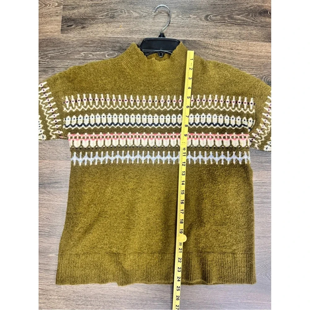 Fat Face‎ Womens Olive Green Fair Isle Multi Print Sweater Sz 10 Mockneck